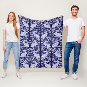 Couverture Polaire Marine Bleu et blanc lapin lapin Oiseau floral Ded