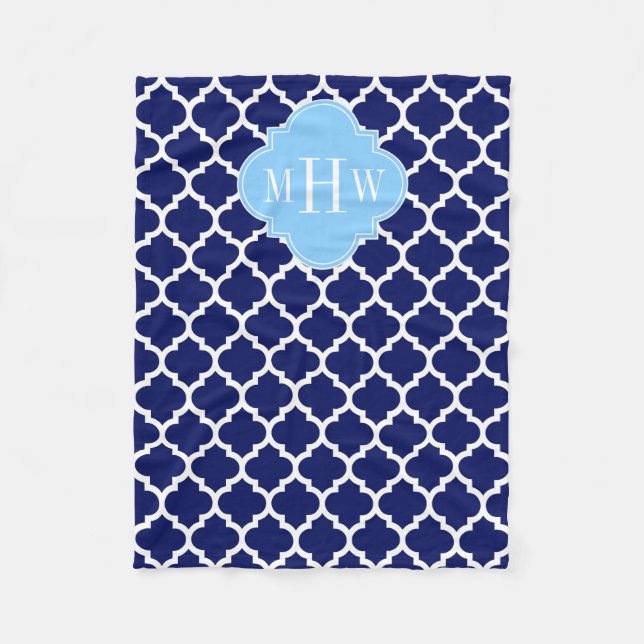 Couverture Polaire Marine Bleu Marocain #5 Ciel Bleu Nom Monogramme (Devant)
