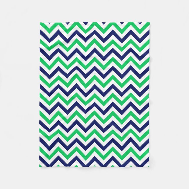 Couverture Polaire Marine, Emeraude, Blanc Grand Chevron ZigZag Motif (Devant)