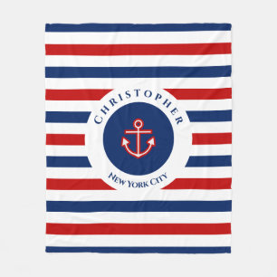 Couverture Polaire Marine marine Bleu Rouge Blanc rayures