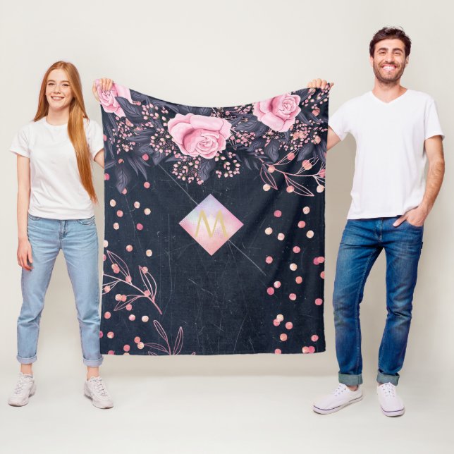 Couverture Polaire Marine Rosegold Cadeaux Monogramme Girl Floral Ros (En situation)