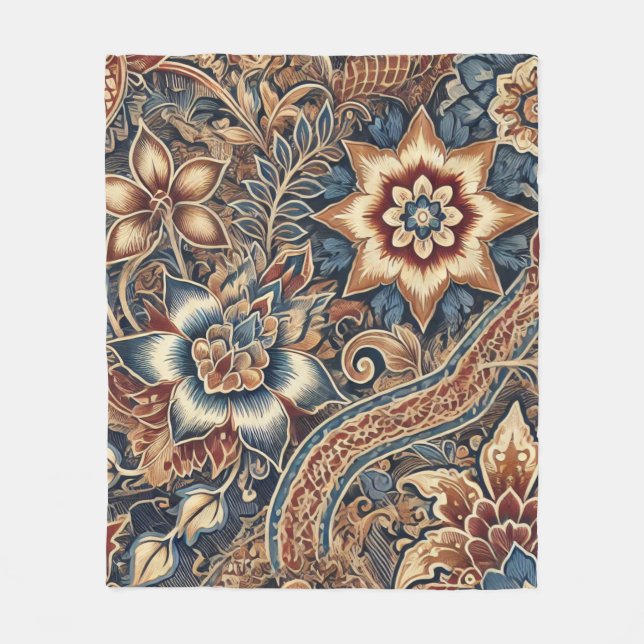 Couverture Polaire Marine Terracotta Boho IndoneBatik Aquarelle Flora (Devant)