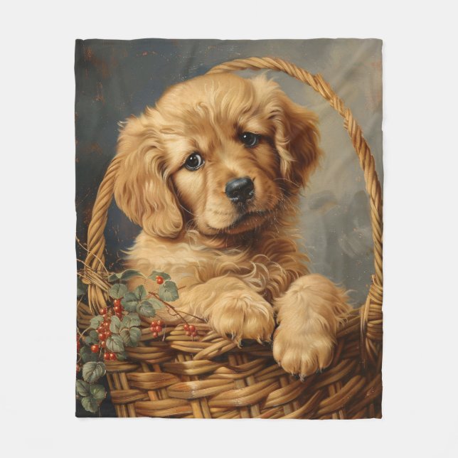 Couverture Polaire Marionnette d'or rétriever dans un panier (Devant)