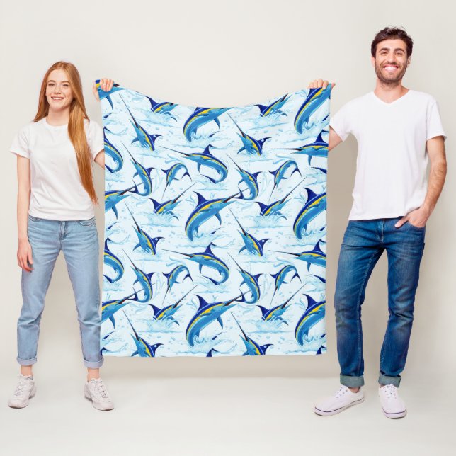 Couverture Polaire Marlin Bleu Jaillissant de l'Océan (En situation)