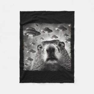 Couverture Polaire Marmotte drôle selfie avec des ovnis extraterrestr