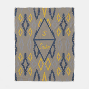 Couverture Polaire Marocain Ikat Blue Yellow Grey Personnalisé
