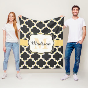 Couverture Polaire Marocain noir et d'or Quatrefoil