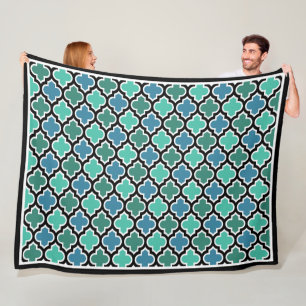 Couverture Polaire Marocain Turquoise Turquoise Blue Quatrefoil Motif