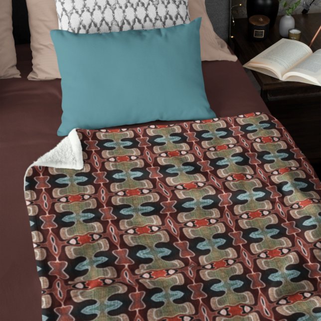 Couverture Polaire Maron foncé rouge orange Turquoise bleu vert Tribe (Créateur téléchargé)