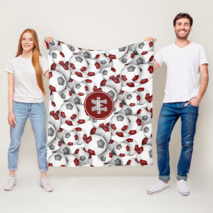 Couverture Polaire maroon gris équipe couleurs soccer balls motif