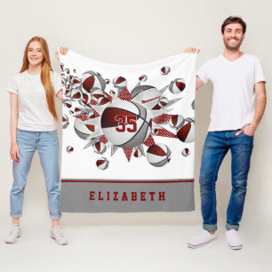 Couverture Polaire maroon gris sports décor filles basket étoiles
