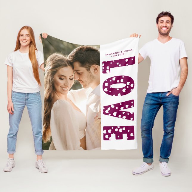 Couverture Polaire Maroon Love Hearts Couples Photo Valentines (En situation)