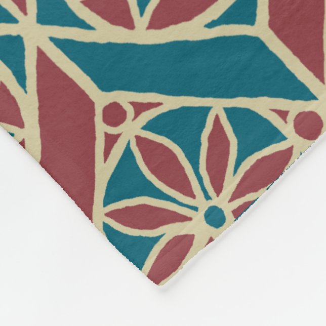 Couverture Polaire Maroon, Motif ethnique Turquoise, Fleurs, Chevrons (Coin)