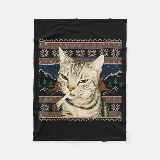 Couverture Polaire Marrant Chat Fumeur Mème Noël Sweat Ugly Chat  (Devant)
