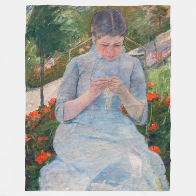 Couverture Polaire Mary Cassatt - Fille couture dans un jardin (Devant)