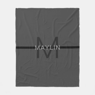 Couverture Polaire Masculine élégant gris foncé Nom et monogramme