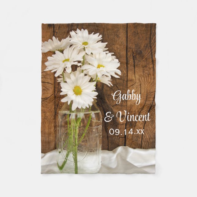 Couverture Polaire Mason Jar et White Daisies Country Barn Mariage (Devant)