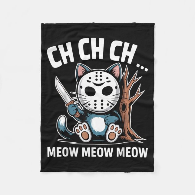 Couverture Polaire Masque de chat Ch Ch Ch Meow Meow Drôle d'Hallowee (Devant)
