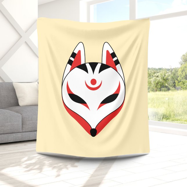 Couverture Polaire Masque japonais Kitsune Fox sur Jaune (Créateur téléchargé)