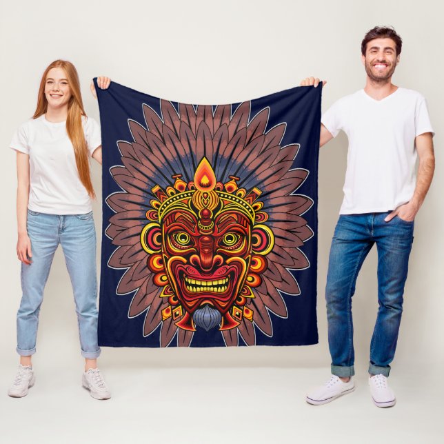 Couverture Polaire Masque rituel du roi guerrier tribal (En situation)