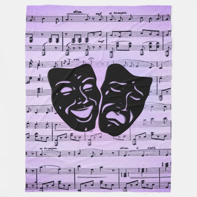 Couverture Polaire Masques de musique et de théâtre violets (Devant)