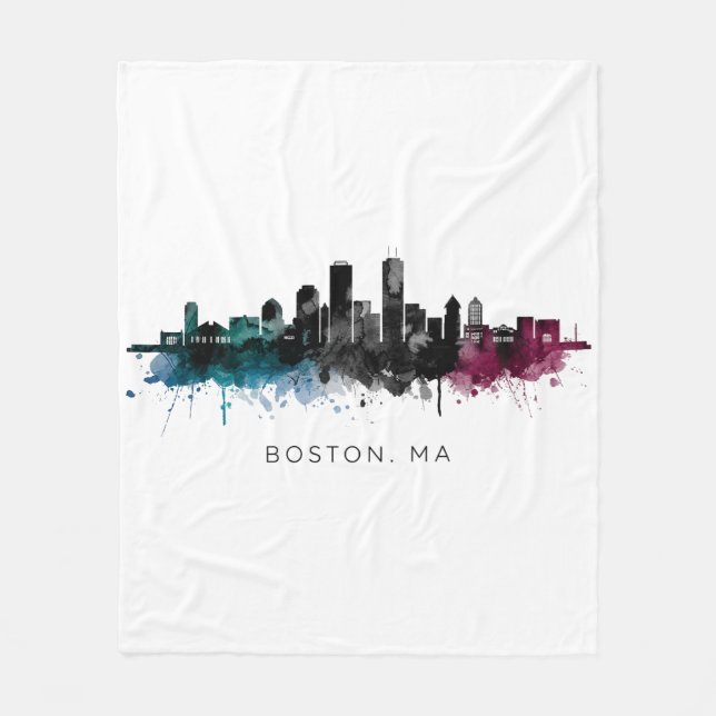 Couverture Polaire Massachusetts Art | Boston MA Skyline Aquarelle (Devant)
