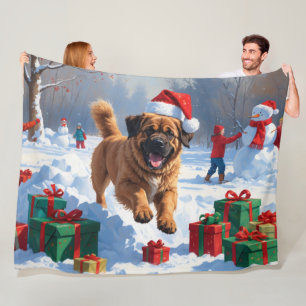 Couverture Polaire Mastiff Tibétain Courant dans la Neige avec un Cha