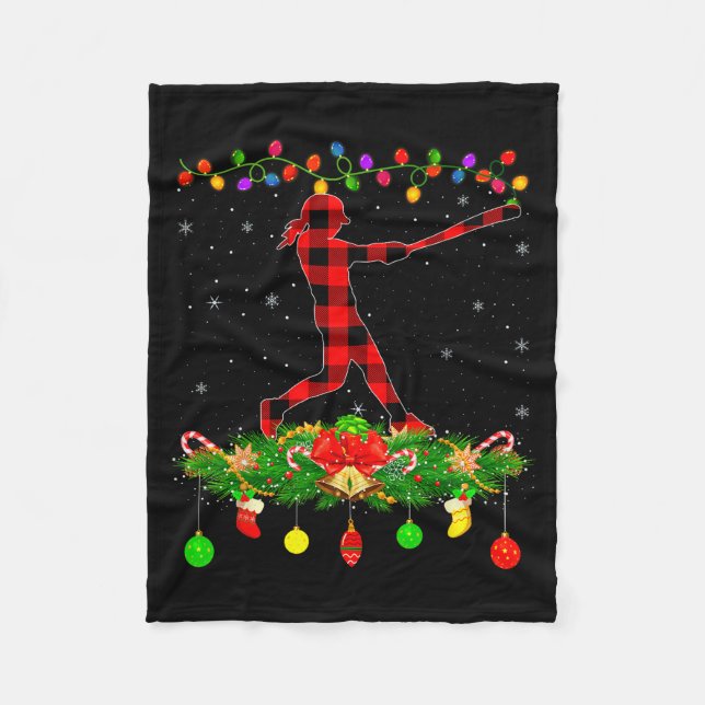 Couverture Polaire Matching Buffalo Plaid Softball Srts Christmas Paj (Devant)
