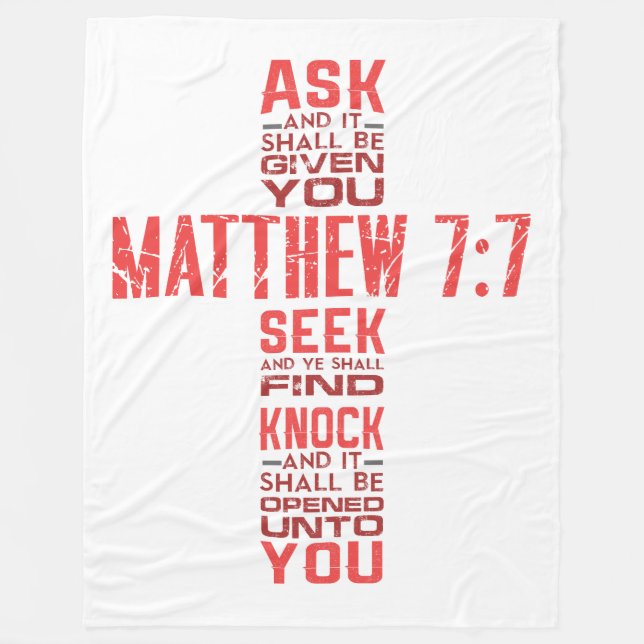 Couverture Polaire Matthieu 7:7 Bible Verse Cross Fleece Blanket (Devant)