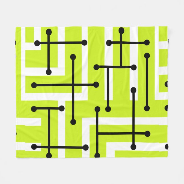 Couverture Polaire Maze d'art géométrique rétro Chartreuse (Devant (Horizontal))