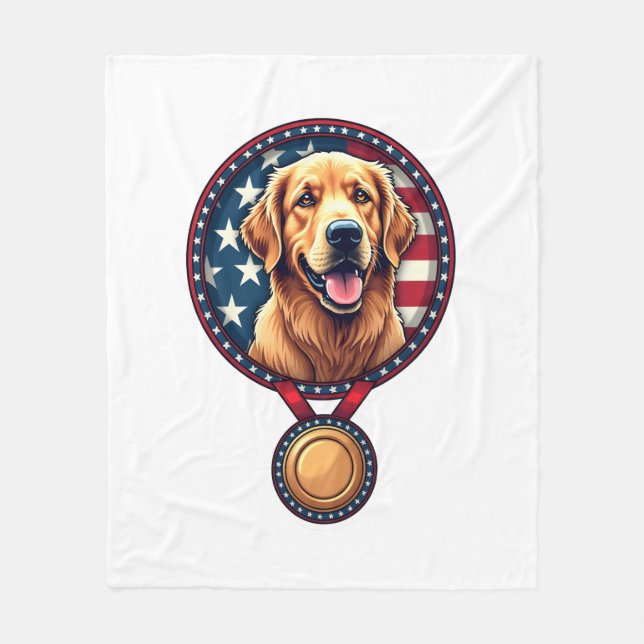 Couverture Polaire Médaille de Golden Retriever patriotique Vintage T (Devant)