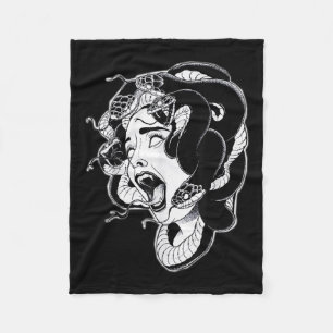 Couverture Polaire Méduse Blackwork Tattoo Flash