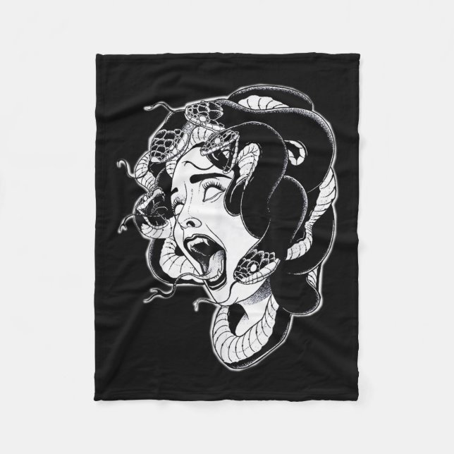 Couverture Polaire Méduse Blackwork Tattoo Flash (Devant)