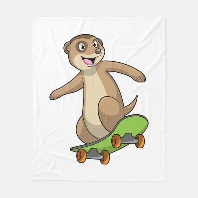 Couverture Polaire Meerkat comme Patineur avec Skateboard (Devant)
