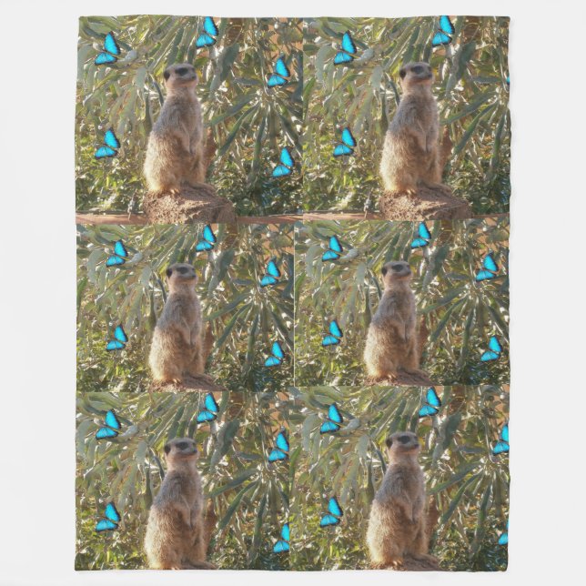 Couverture Polaire Meerkat Et Papillons Bleus, (Devant)