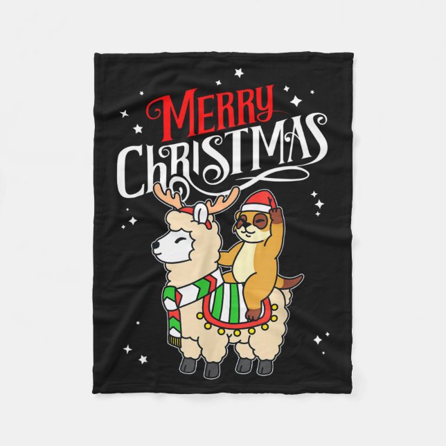 Couverture Polaire Meerkat Merry Christmas Reindeer Llama Riding Meer (Devant)