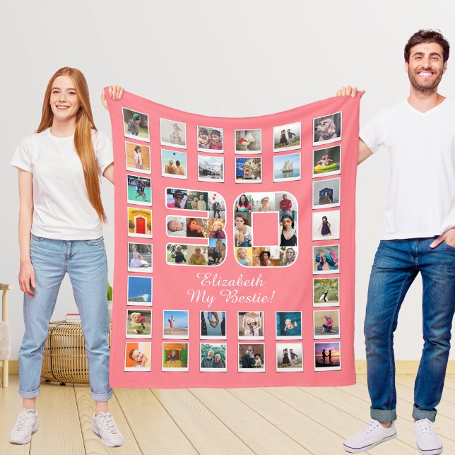 Couverture Polaire Meilleur Ami 30e anniversaire (30th birthday best friend photo blanket held up by 2 people)