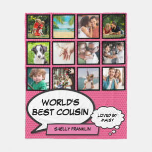 Couverture Polaire Meilleur Cousin Photo Collage Comic Pink Fun