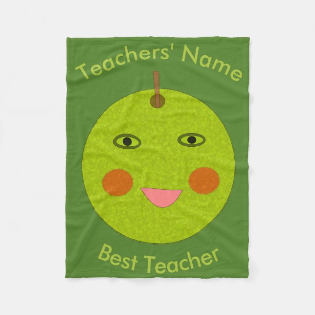 Couverture Polaire Meilleur enseignant Happy Apple Custom Fleece Blan (Devant)