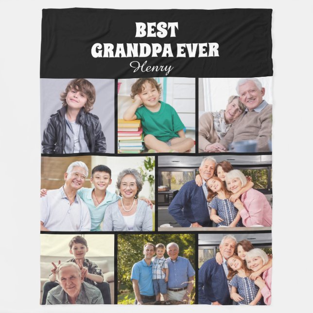 Couverture Polaire Meilleur grand-père Ever 8Photo Collage Chic Noir (Devant)