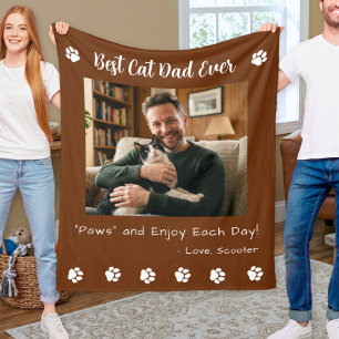 Couverture Polaire Meilleur Papa Chat Pattes Marron Photo d'Animal