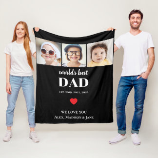 Couverture Polaire Meilleur Papa du Monde On t'aime 3 Enfants Photo N