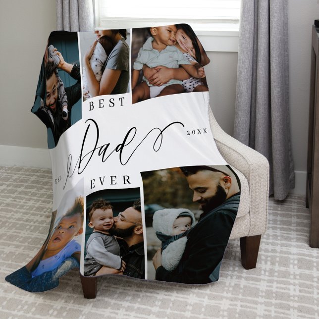 Couverture Polaire Meilleur papa Jamais Script Fête des pères Photo C (Best Dad Ever Script Fathers Day Photo Collage Fleece Blanket)