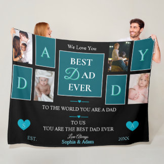 Couverture Polaire Meilleur Papa Script 4-Photo Collage Fleece
