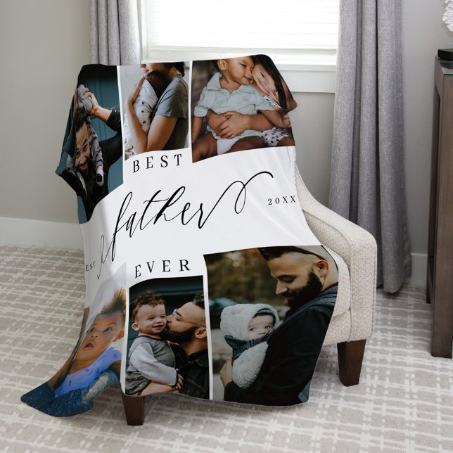 Couverture Polaire Meilleur Père Jamais Script Fête des pères Photo C (Best Father Ever Script Fathers Day Photo Collage Fleece Blanket)