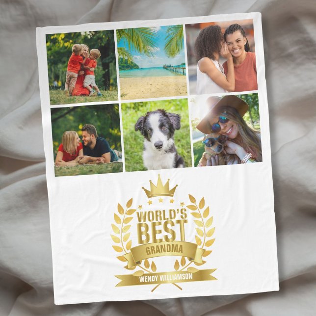 Couverture Polaire Meilleure grand-mère du monde 6 photos en collage (World's Best Grandma Grandmother 6 Photo Collage Fleece Blanket)
