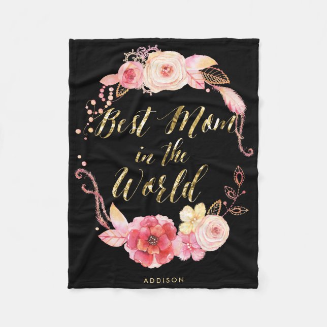 Couverture Polaire Meilleure Maman Au Monde Blanche Fleece Floral (Devant)