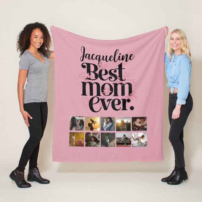 Couverture Polaire Meilleure Maman Collage de Photos Typographie Rétr (Photo Collage Best Mom Ever Retro Typography Fleece Blanket
)