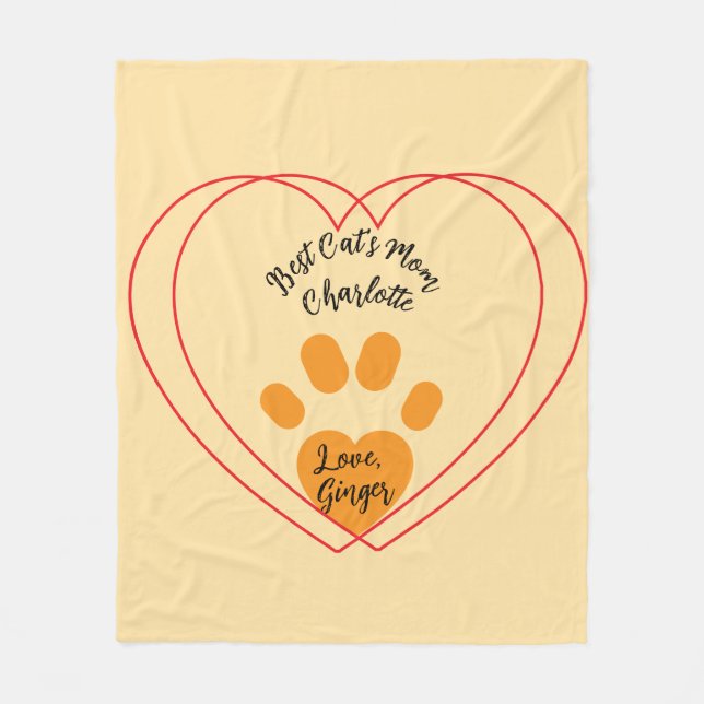 Couverture Polaire Meilleure Maman de Chat Cœurs et Noms (Devant)