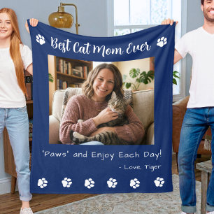 Couverture Polaire Meilleure Maman de Chat Pattes Bleue Photo de Chie